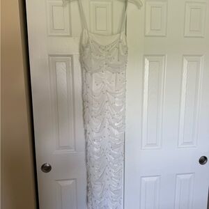 Lulu's White Sheath Spaghetti Strap Maxi Dress